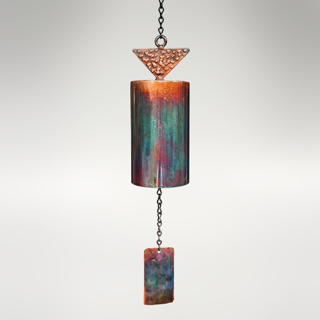 Wind Bell Grandé San Lorenzo. A modern handcrafted wind bell with a torched copper patina. Handcrafted by Marc Staples