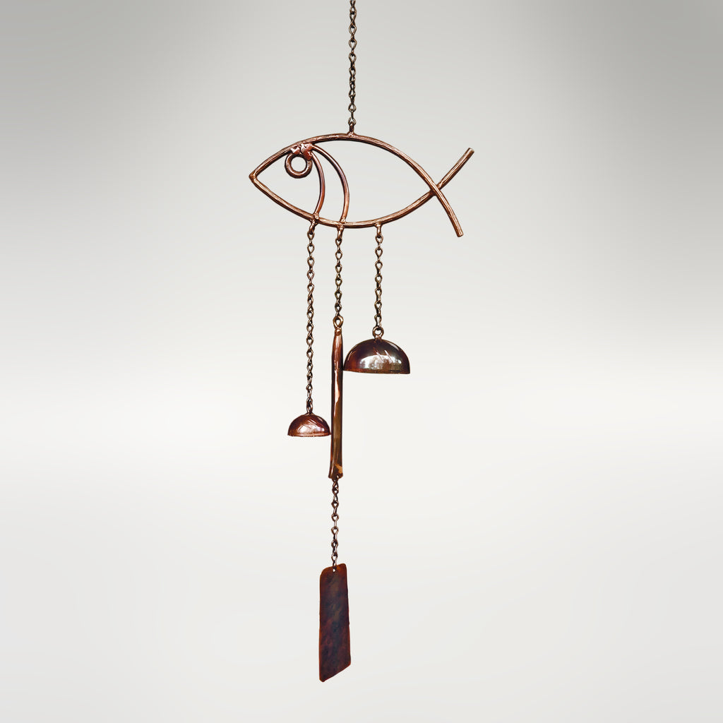 A windchime called Old Pajamas. Named after the Striped Bass this tandem windchime has an elegant harmonious tone.